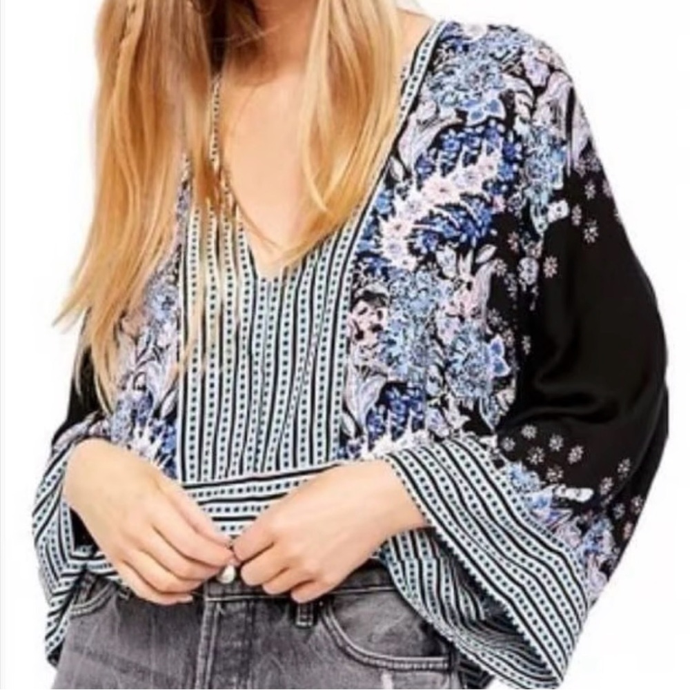 Free People Mix N Match Blouse Black Combo Size Small